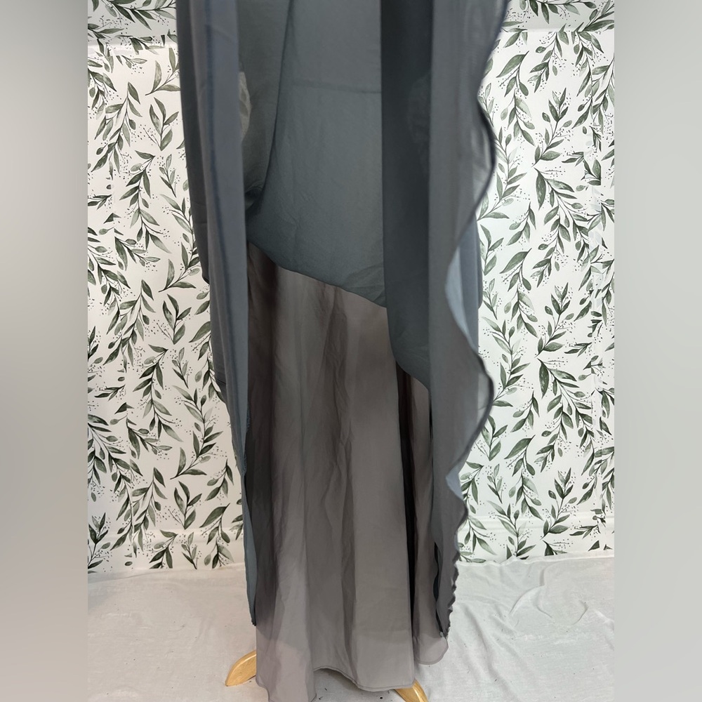 Gray Off-Shoulder Ruffle Formal Gown Maxi Dress Sz 14 L Evening Prom Wedding #4 - Picture 9 of 13